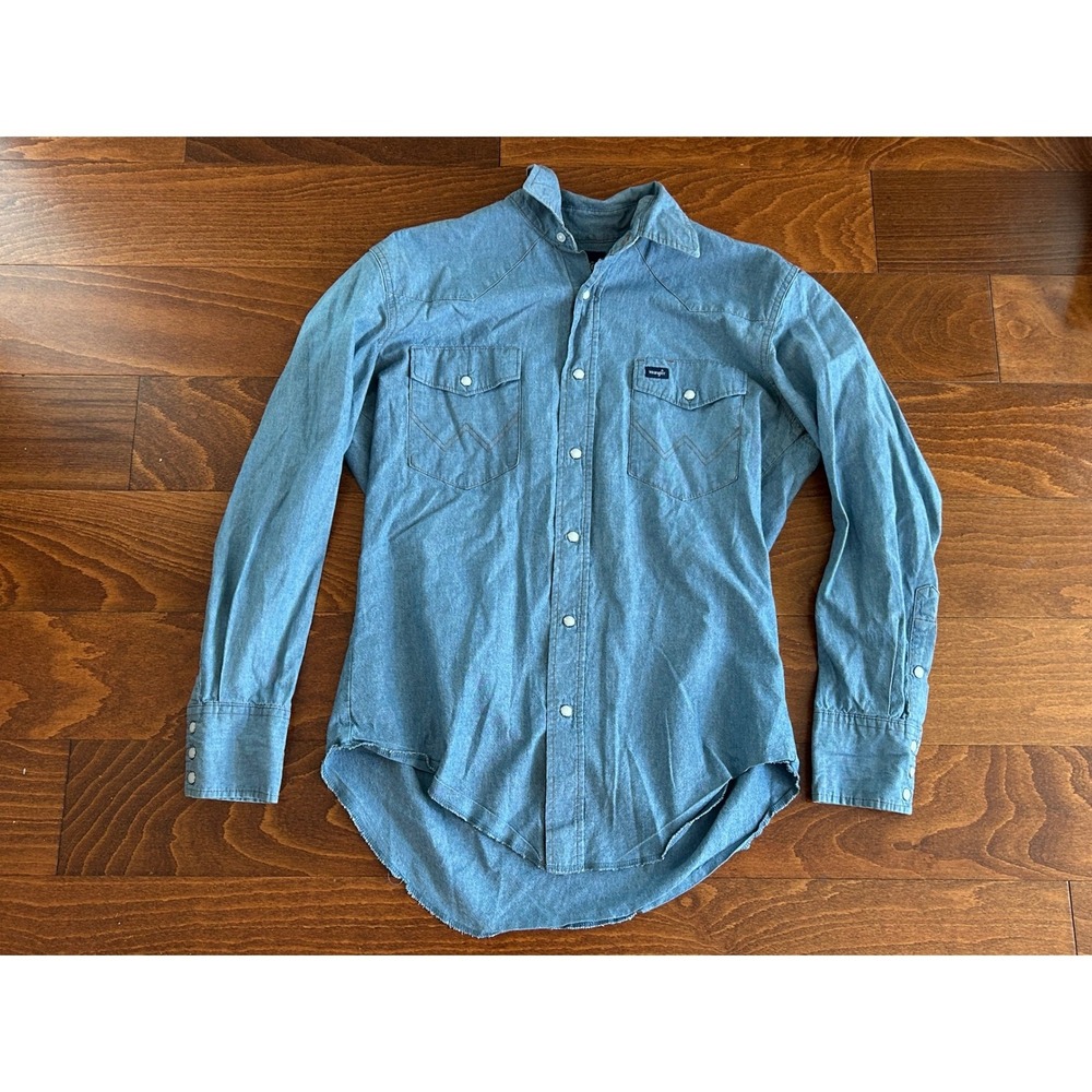 Wrangler Womens Western Denim Shirt Light Wash Pearl Snap Chambray MS709CH Sz M
